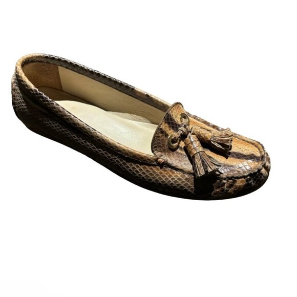 Stuart Weitzman Womens Snake Print Loafers With Tassels Size 6.5 - Picture 1 of 7